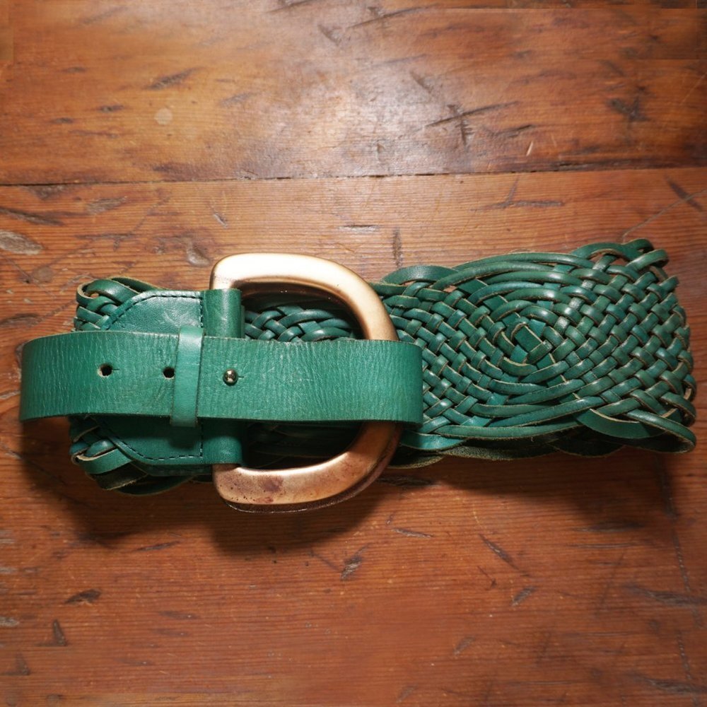 Linea Pelle Teal Woven Brass D-Rings Hip Belt Size S - Picture 2 of 5